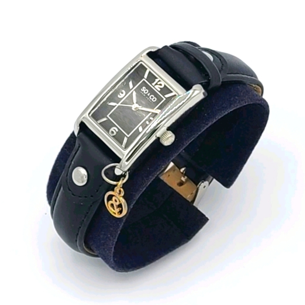 SO&CO New York Black Leather 25mm Watch, NIB